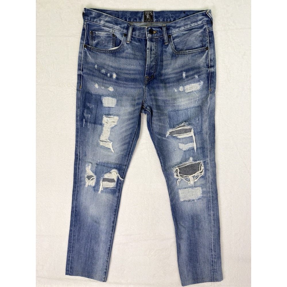 Prps Le Sabre Jeans Mens 32x32 Blue Slim Tapered Distressed Button Fly